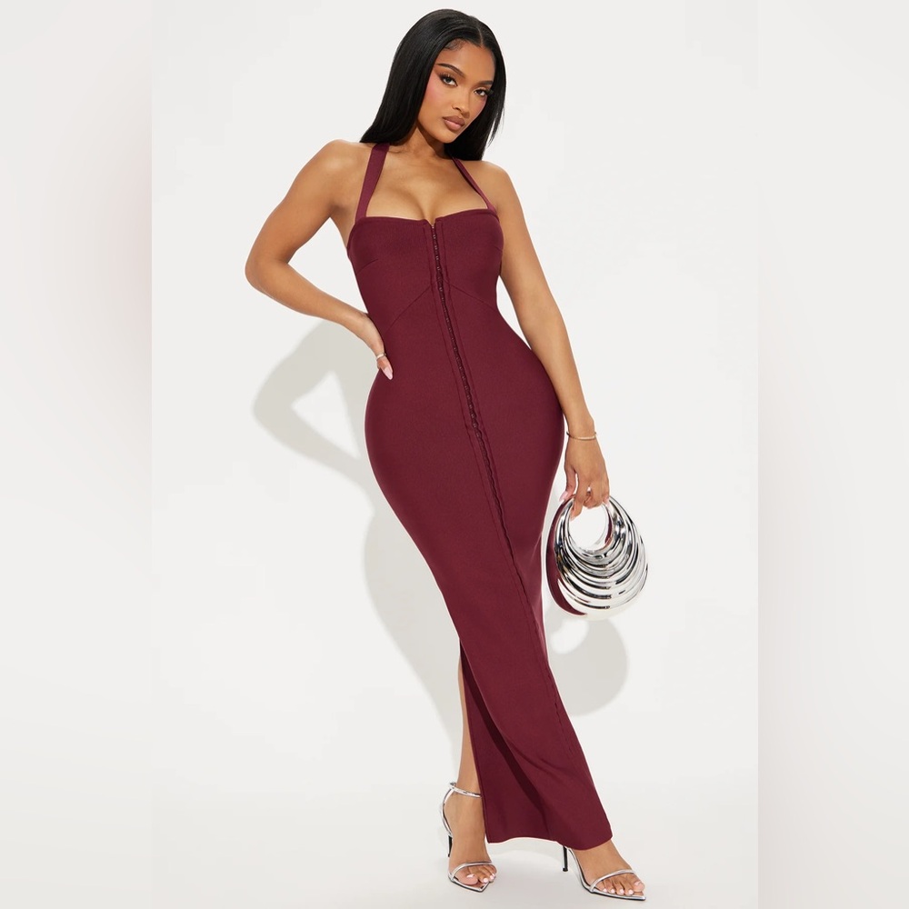 Burgundy Bandage Maxi Dress